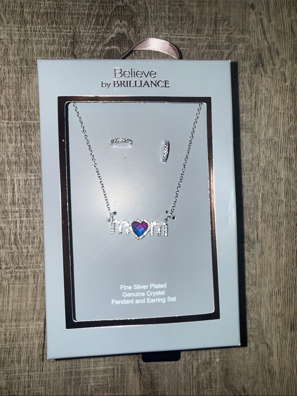 Silver-Plated 'Mom' Heart Necklace & Earring Set - Blue/Purple